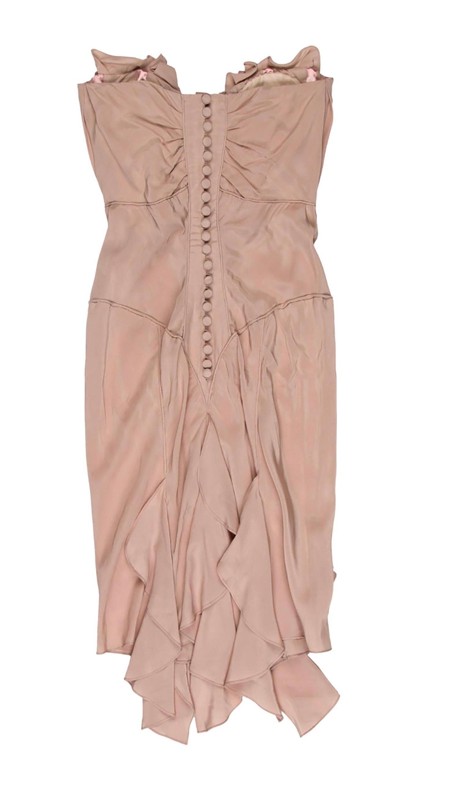 Yves Saint Laurent Rive Gauche by Tom Ford Trägerloses Kleid mit Laschen (Beige) im Angebot