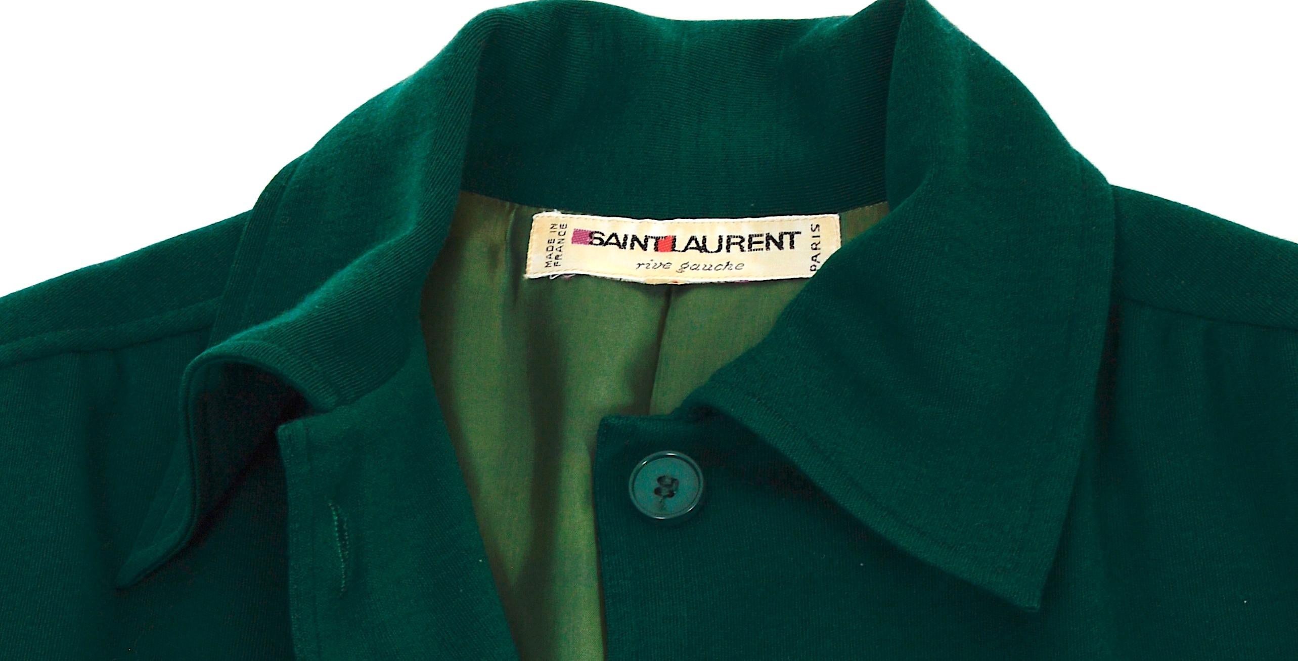 Yves Saint Laurent « rive gauche » par Yves vintage en laine verte des années 1970  robe en vente 5