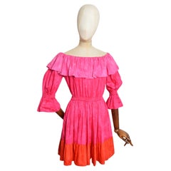 Yves Saint Laurent Rive Gauche c.1977 Hot Pink Fuchsia Ruffled Gypsy Mini Dress