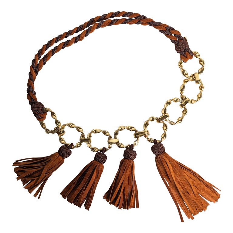 Yves Saint Laurent Rive Gauche Chain Link Tassel Belt For Sale at