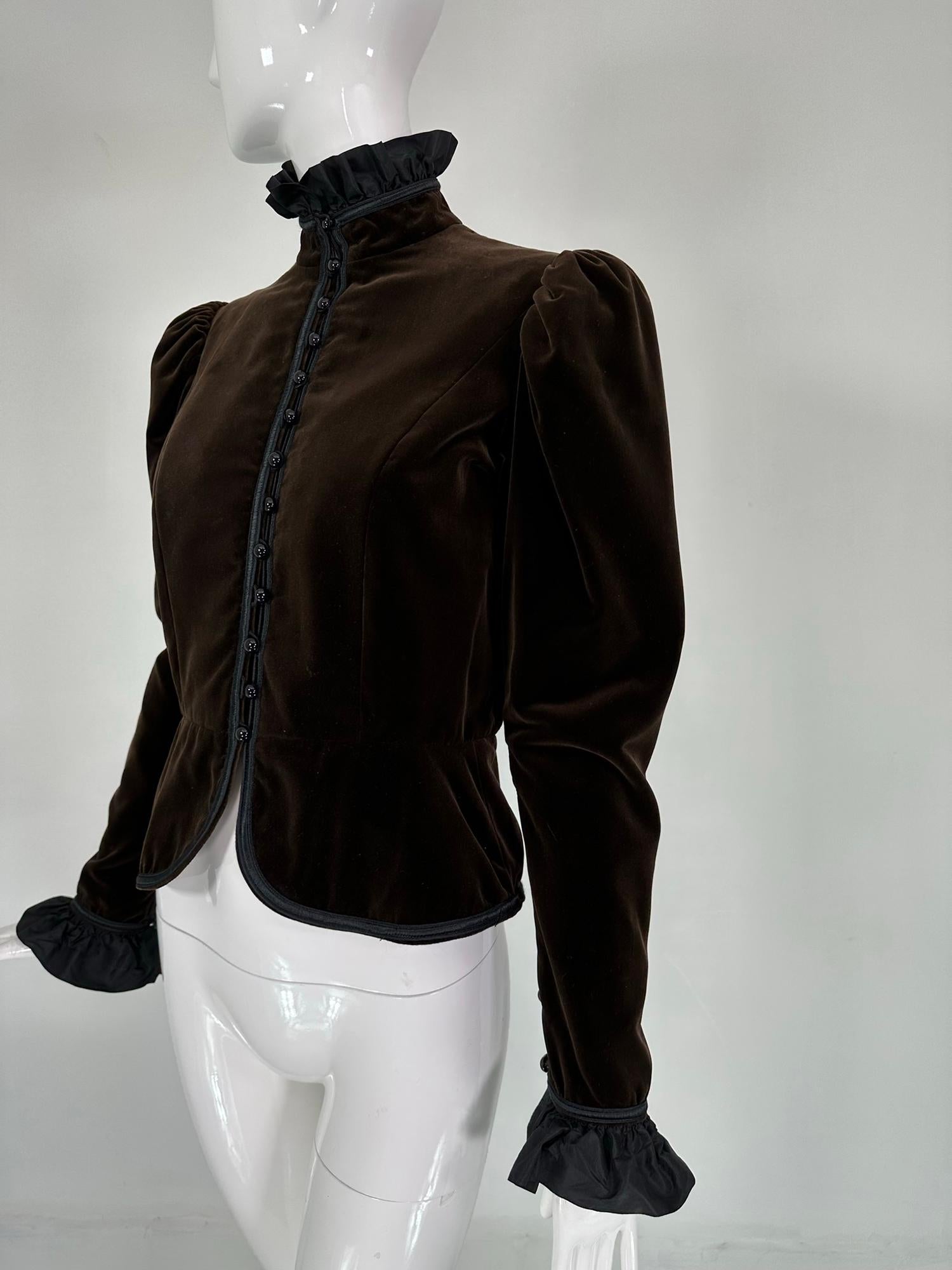 Yves Saint Laurent Rive Gauche Chocolate Velvet Victorian Style Jacket 1971-72 For Sale 8