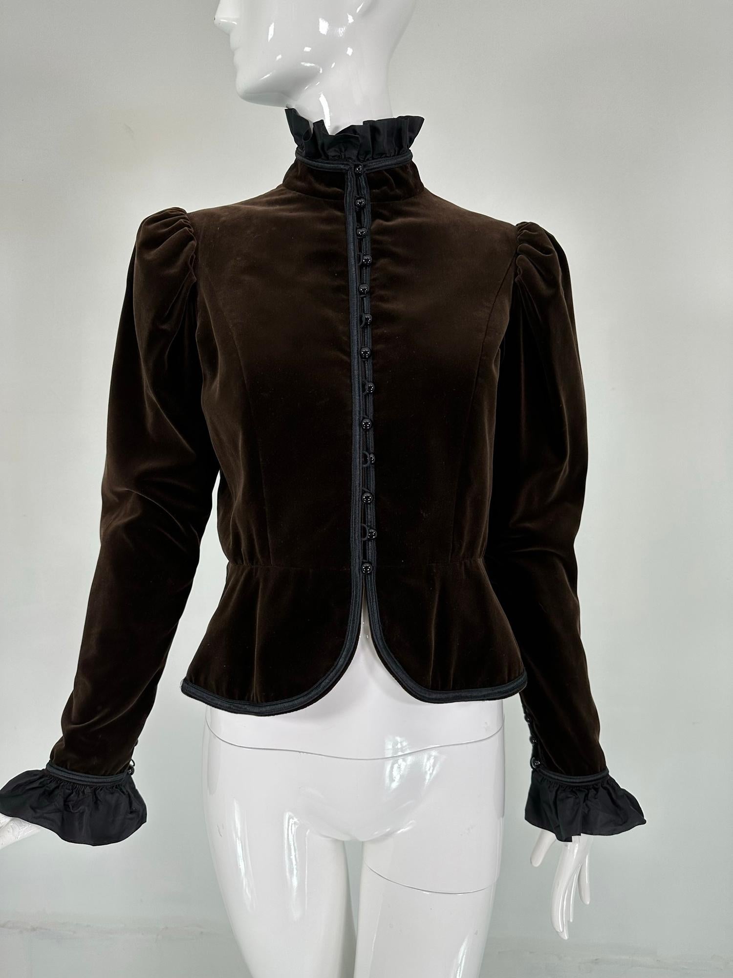Yves Saint Laurent Rive Gauche Chocolate Velvet Victorian Style Jacket 1971-72 For Sale 9