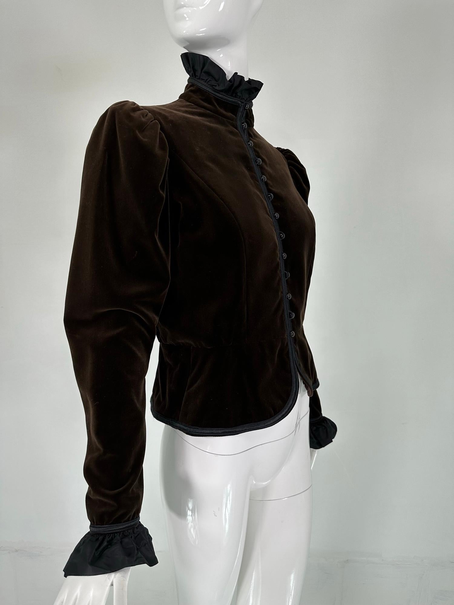 Yves Saint Laurent Rive Gauche Chocolate Velvet Victorian Style Jacket 1971-72 In Good Condition For Sale In West Palm Beach, FL