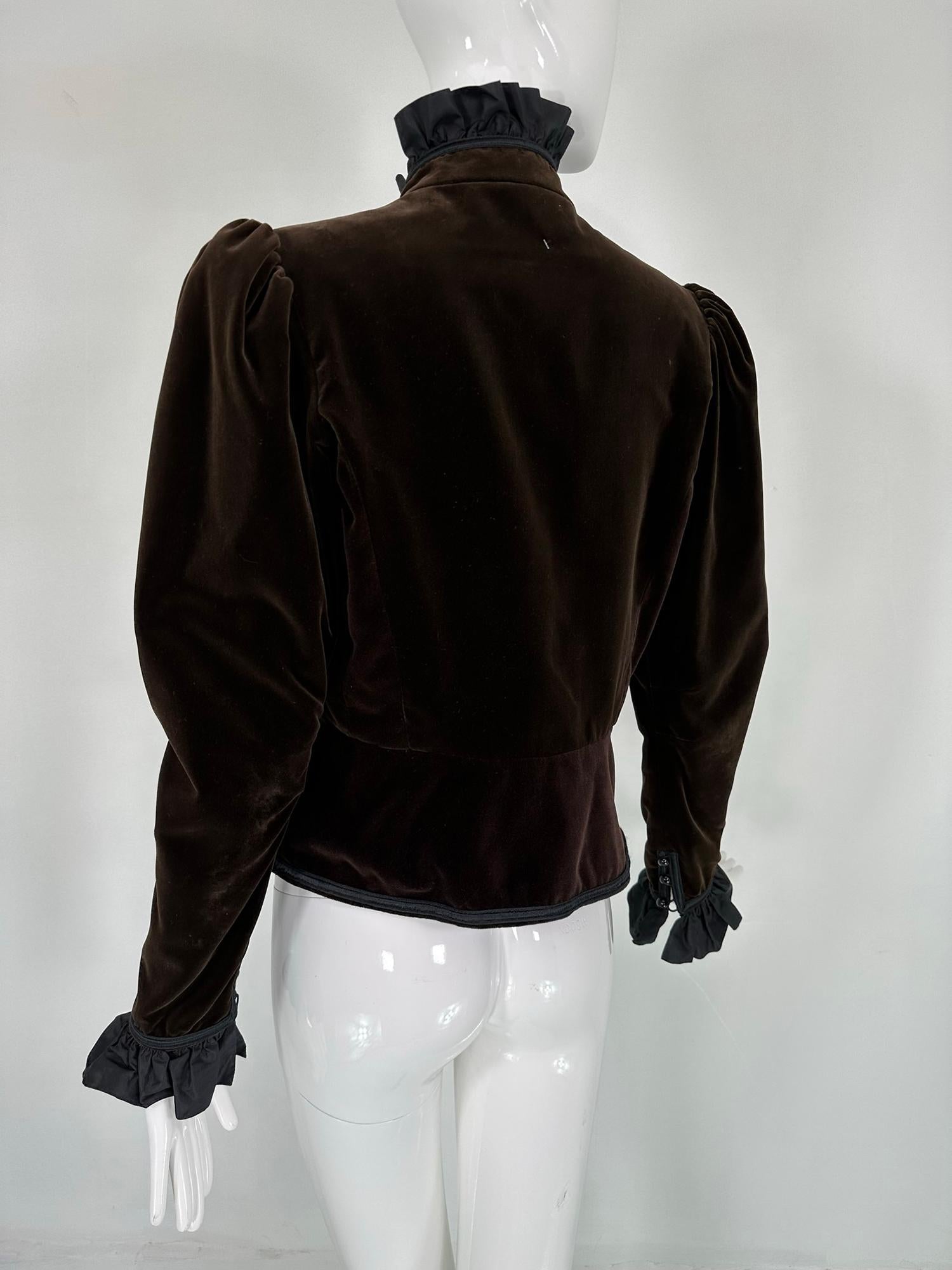 Yves Saint Laurent Rive Gauche Chocolate Velvet Victorian Style Jacket 1971-72 For Sale 4