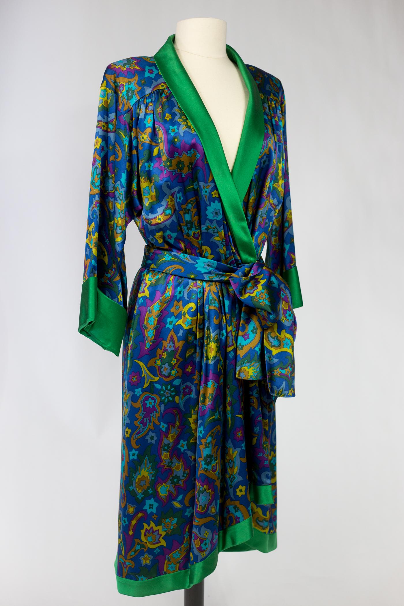 Yves Saint Laurent Rive Gauche cocktail dress in printed satin Fall Winter 1985 For Sale 4