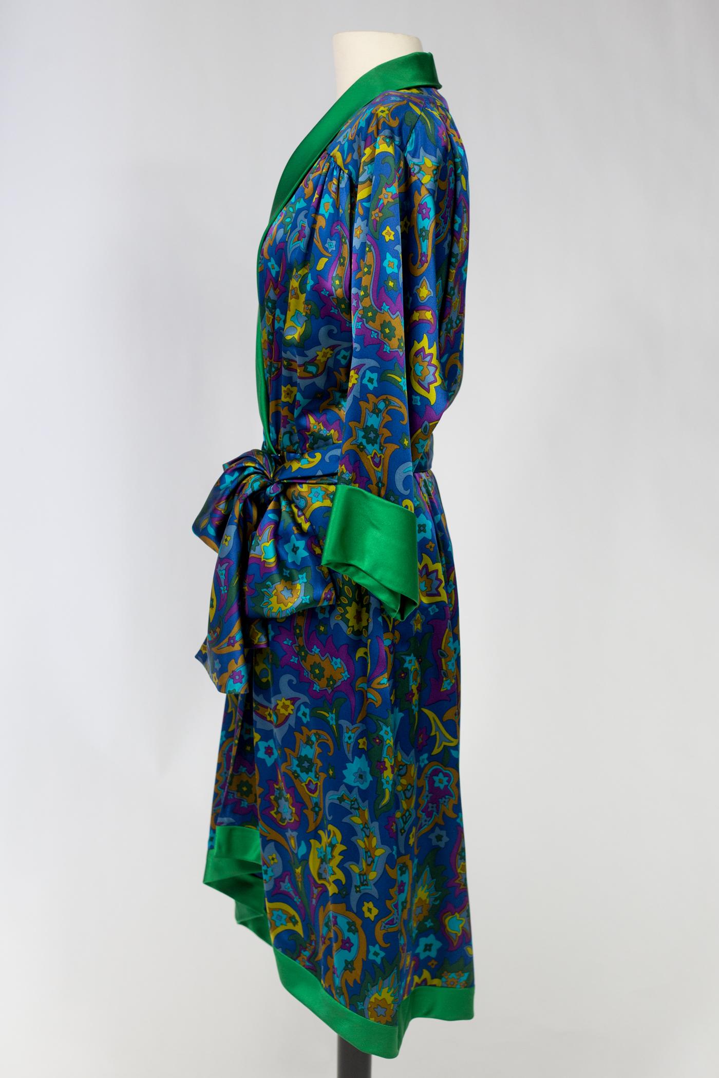 Yves Saint Laurent Rive Gauche cocktail dress in printed satin Fall Winter 1985 For Sale 5
