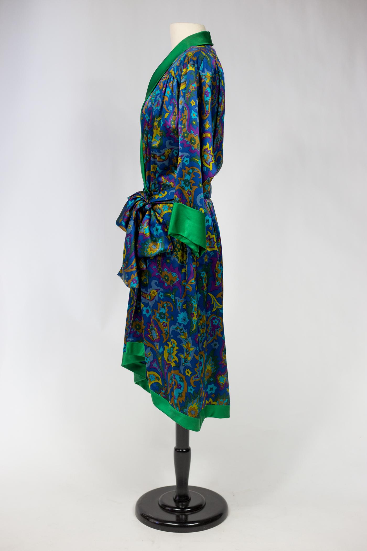 Yves Saint Laurent Rive Gauche cocktail dress in printed satin Fall Winter 1985 For Sale 6