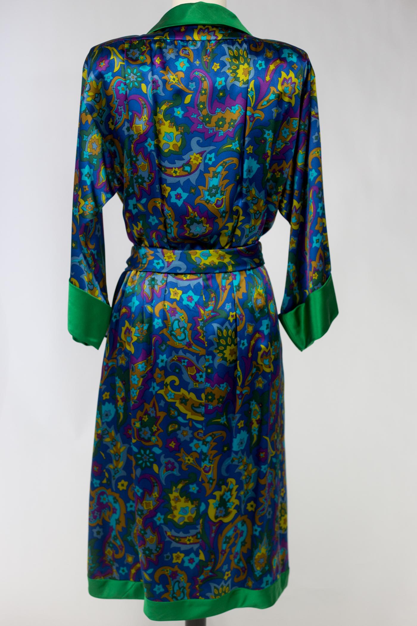 Yves Saint Laurent Rive Gauche cocktail dress in printed satin Fall Winter 1985 For Sale 8