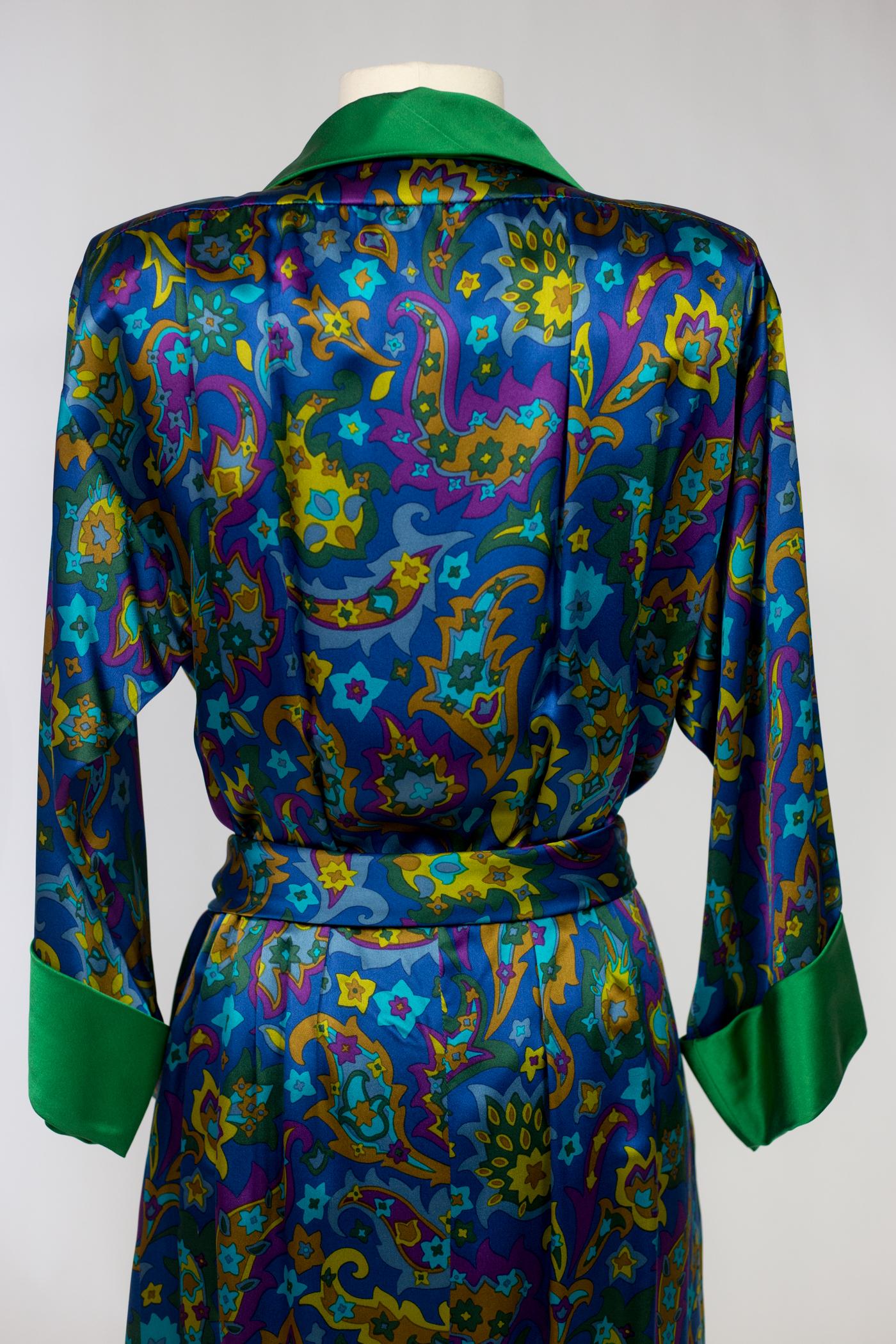 Yves Saint Laurent Rive Gauche cocktail dress in printed satin Fall Winter 1985 For Sale 9