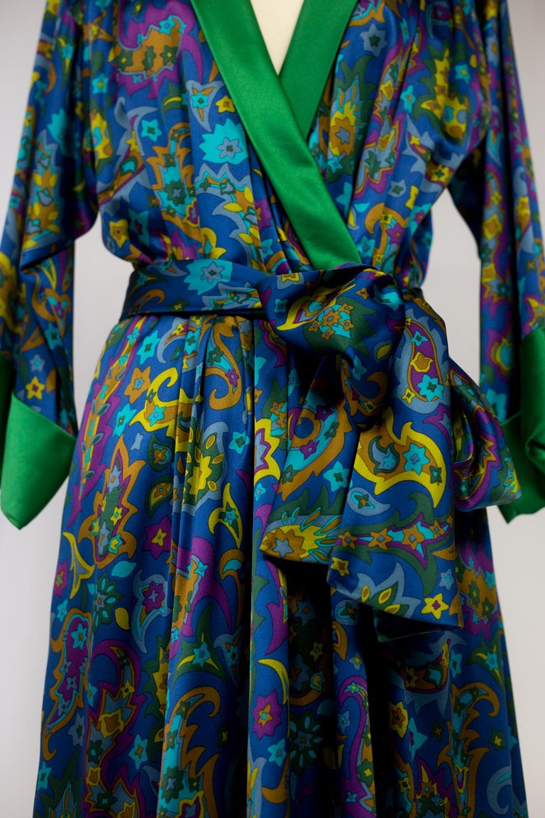 Yves Saint Laurent Rive Gauche cocktail dress in printed satin Fall Winter 1985 For Sale 12
