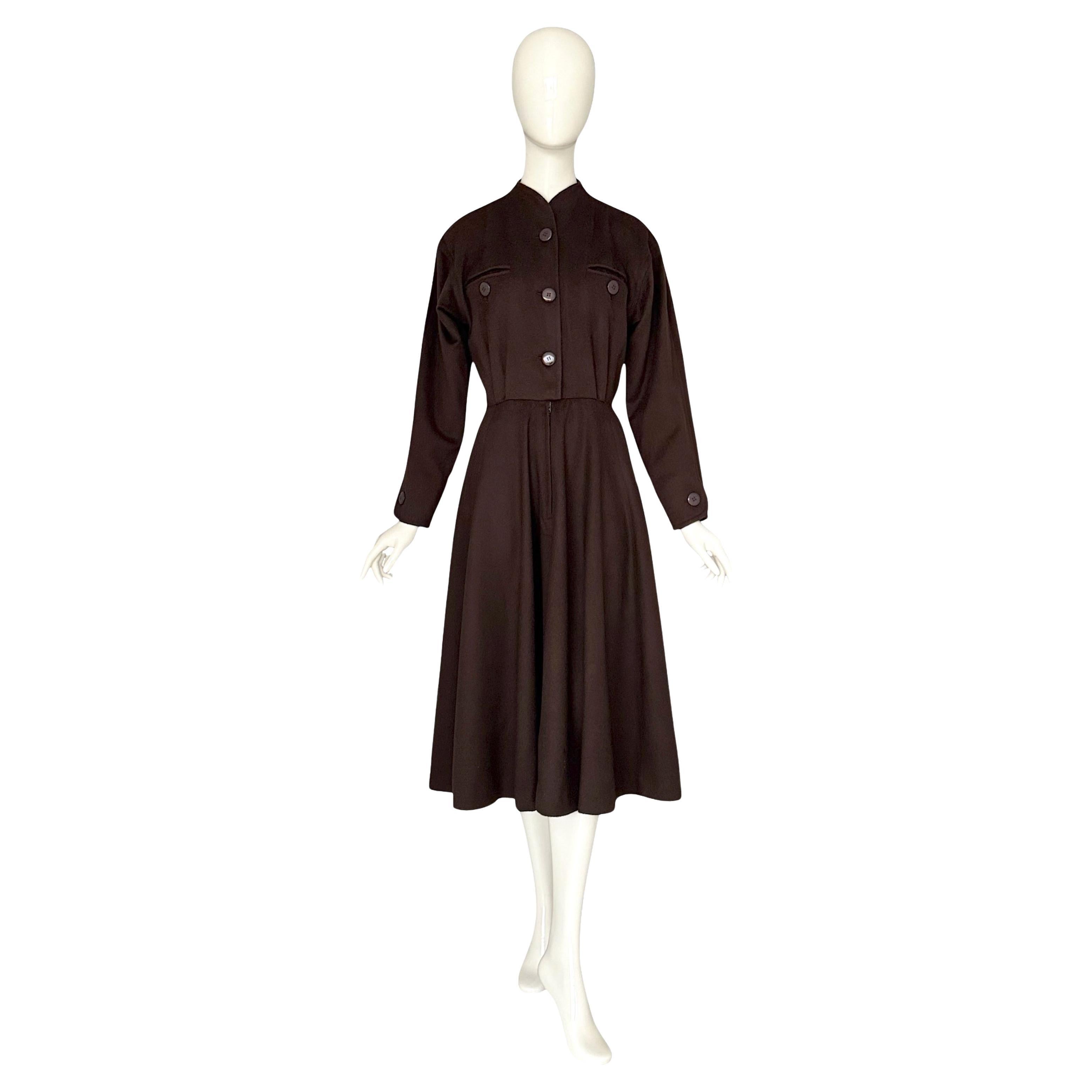 Yves Saint Laurent "rive gauche" Collectible Vintage 70s Braunes Wollkleid im Angebot