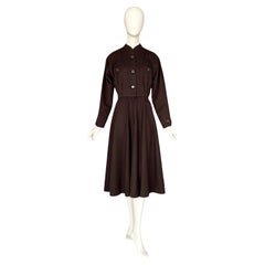 Yves Saint Laurent "rive gauche" Collectible Vintage 70s Brown Wool Dress
