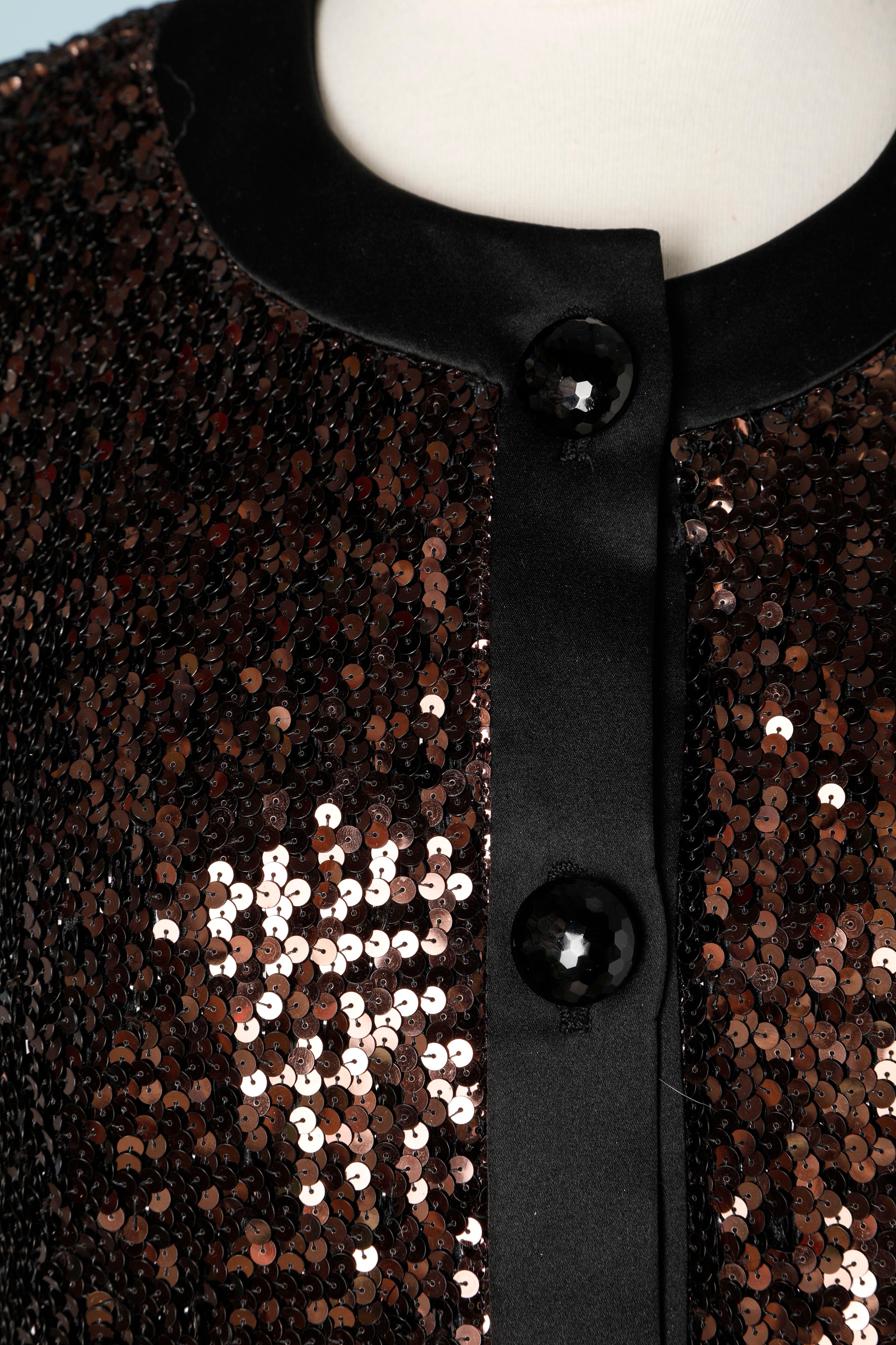Skirt suit in  copper sequins and black satin border 
