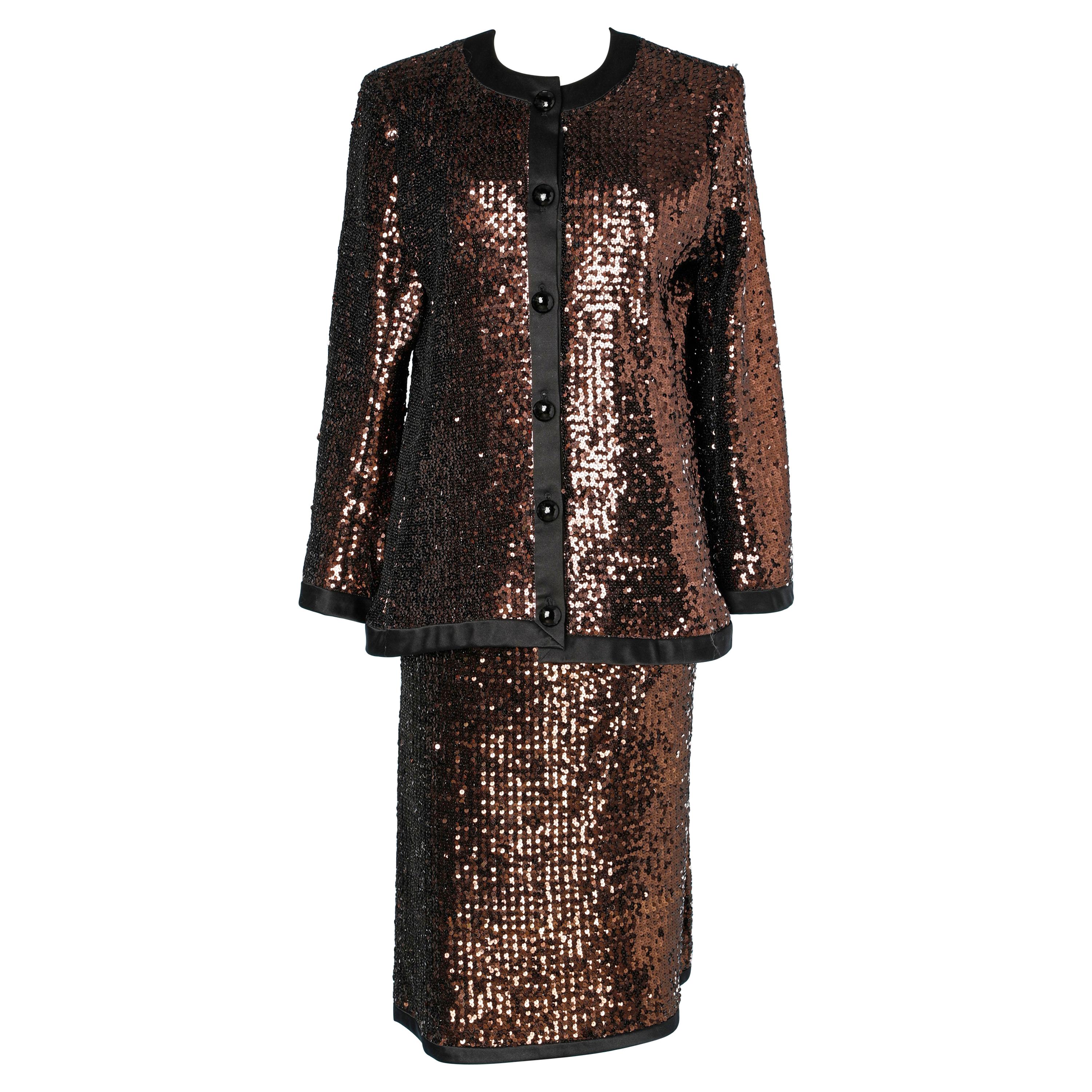 Yves Saint Laurent Rive Gauche copper sequins Skirt suit  For Sale