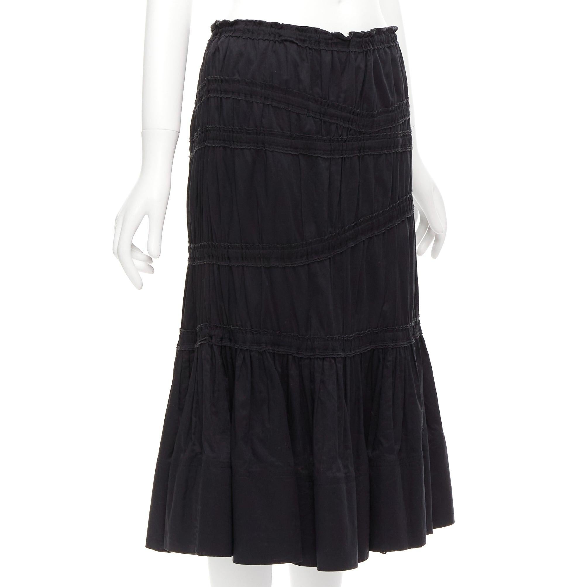 Black YVES SAINT LAURENT Rive Gauche cotton asymmetric shirred flute skirt FR38 M For Sale