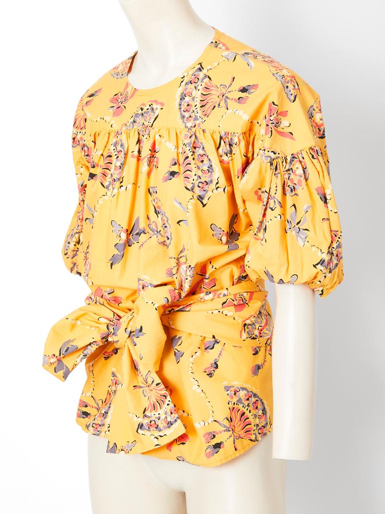 Yves Saint Laurent Rive Gauche Cotton Fan Pattern Smock Blouse In Good Condition In New York, NY