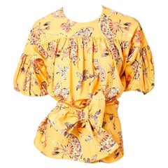 Yves Saint Laurent Rive Gauche Cotton Fan Pattern Smock Blouse