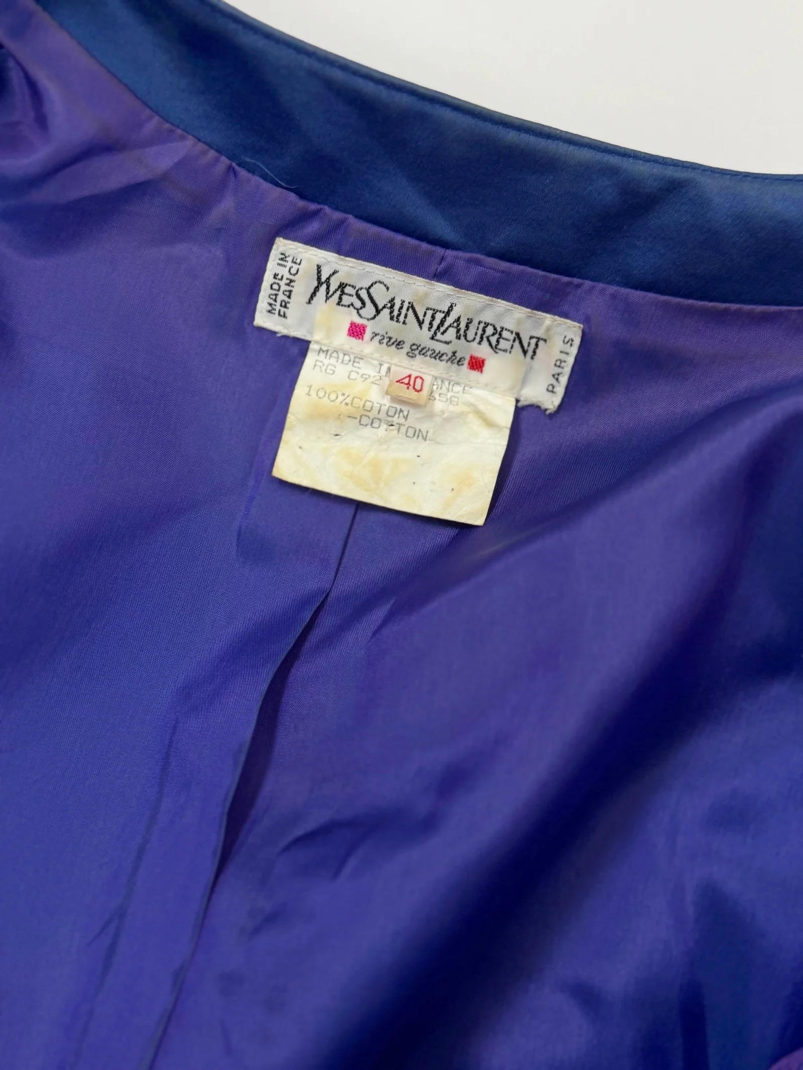 Yves Saint Laurent Rive Gauche, giacca in raso di cotone, c.C. Fine anni '80 in vendita 2