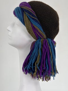 Yves Saint Laurent Rive Gauche Crochet wool Cloche with Braid Edge  Tassel 1970s