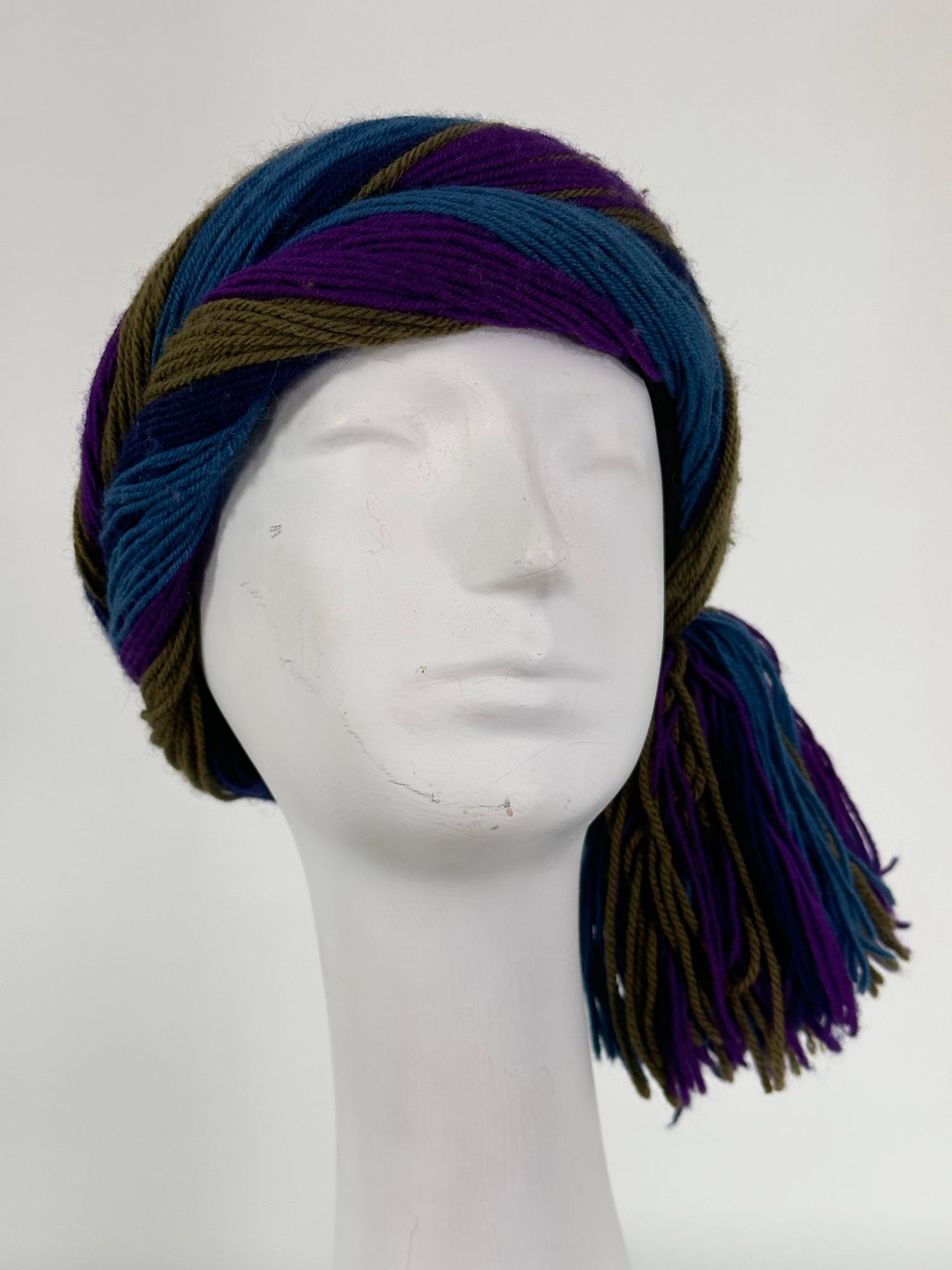 Yves Saint Laurent Rive Gauche Crochet wool Cloche with Braid Edge  Tassel 1970s 2