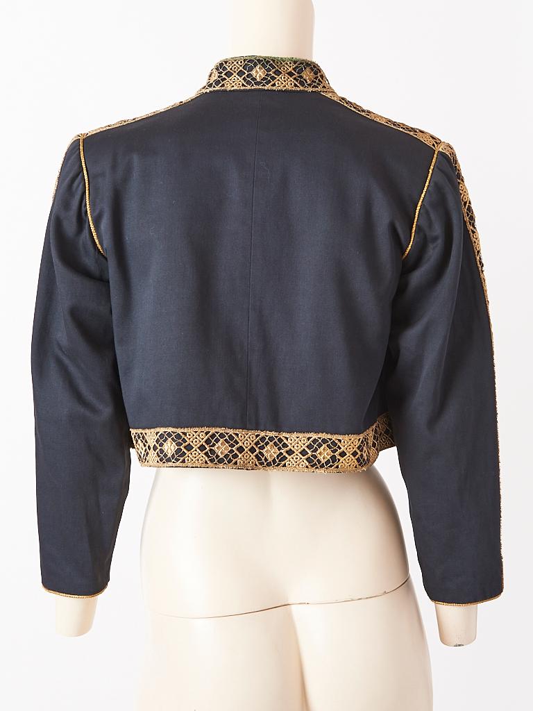 Yves Saint Laurent Rive Gauche Cropped Jacket with Metallic Lace Detail In Good Condition In New York, NY