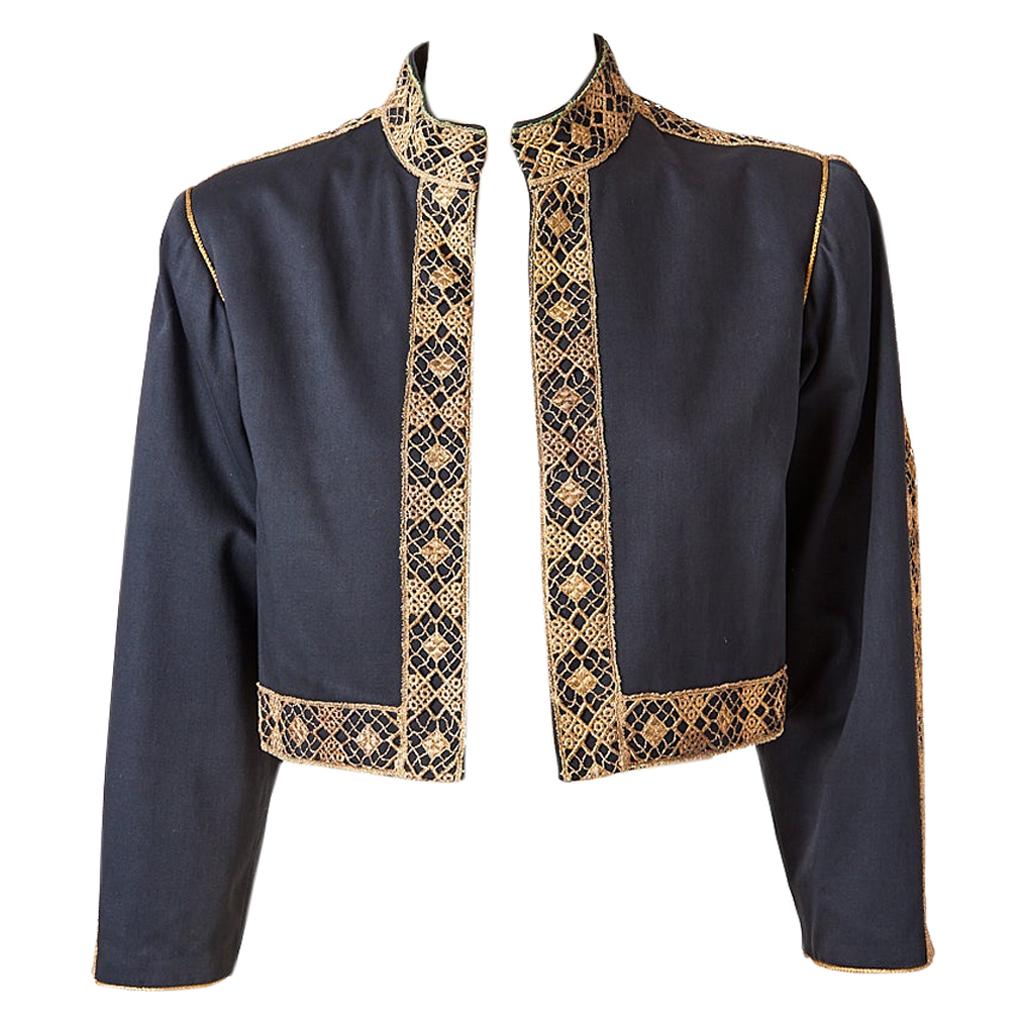 Yves Saint Laurent Rive Gauche Cropped Jacket with Metallic Lace Detail