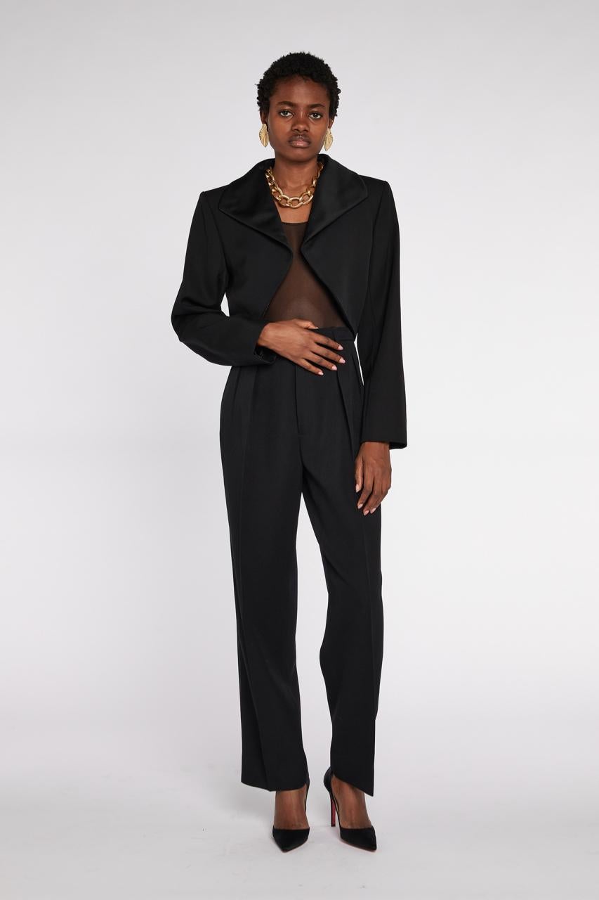 Yves Saint Laurent Rive Gauche Chaqueta recortada Le Smoking A/W 1993 Negro en venta