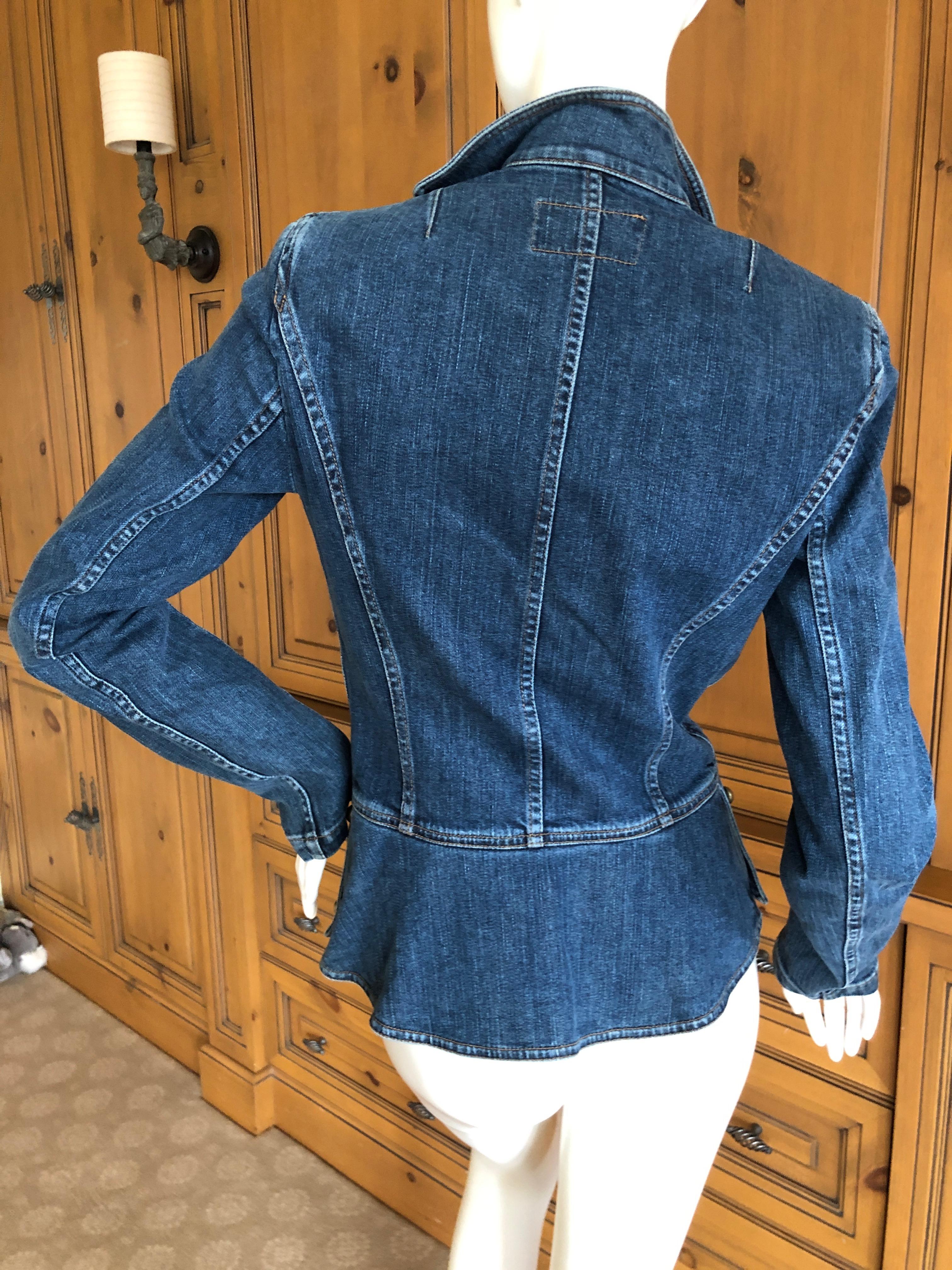 Yves Saint Laurent Rive Gauche Denim Blue Jean Jacket w Portrait Neckline For Sale 3