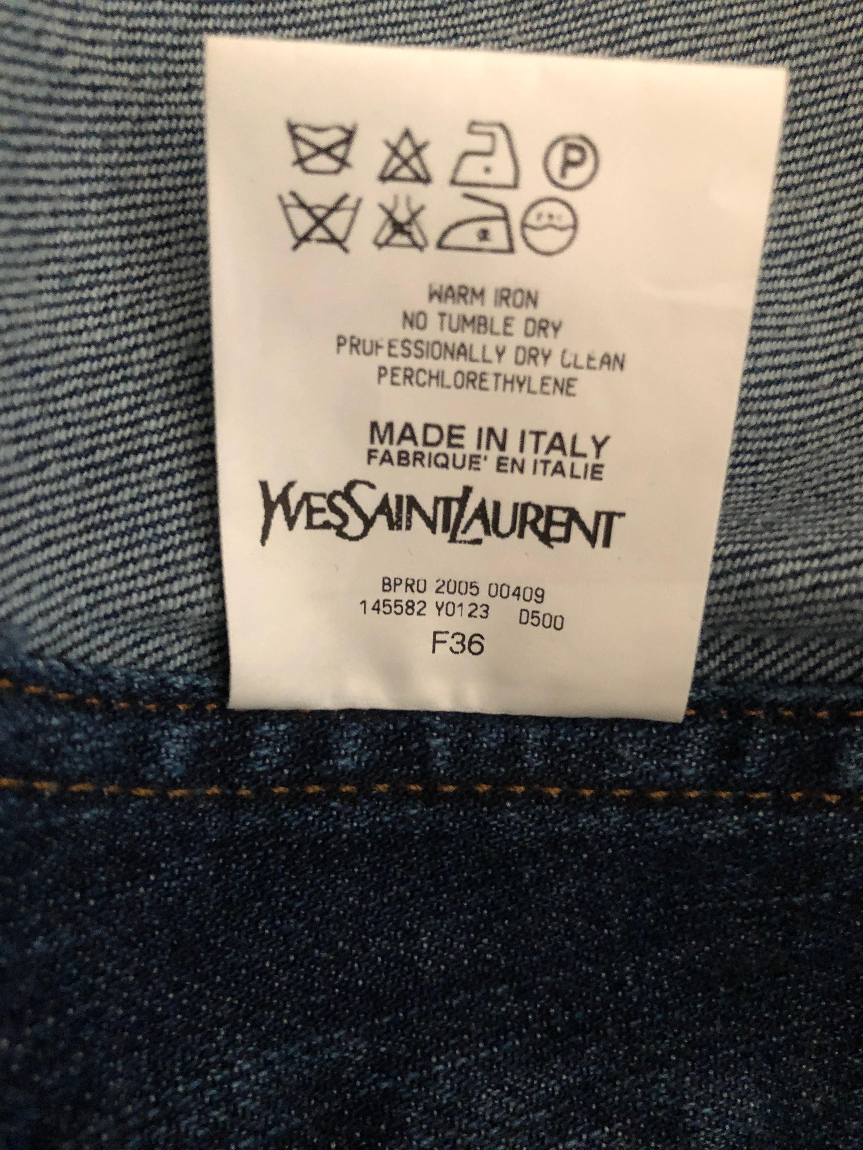 Yves Saint Laurent Rive Gauche Denim Blue Jean Jacket w Portrait Neckline For Sale 5