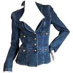 Yves Saint Laurent Rive Gauche Denim Blue Jean Jacket w Portrait Neckline