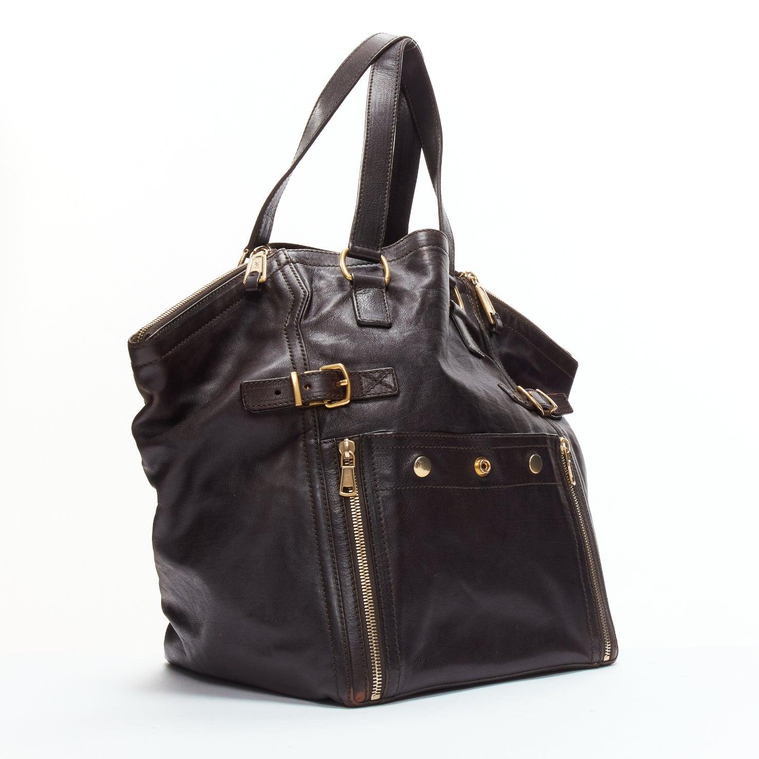 Women's YVES SAINT LAURENT Rive Gauche Downtown dark brown leather GHW tote bag