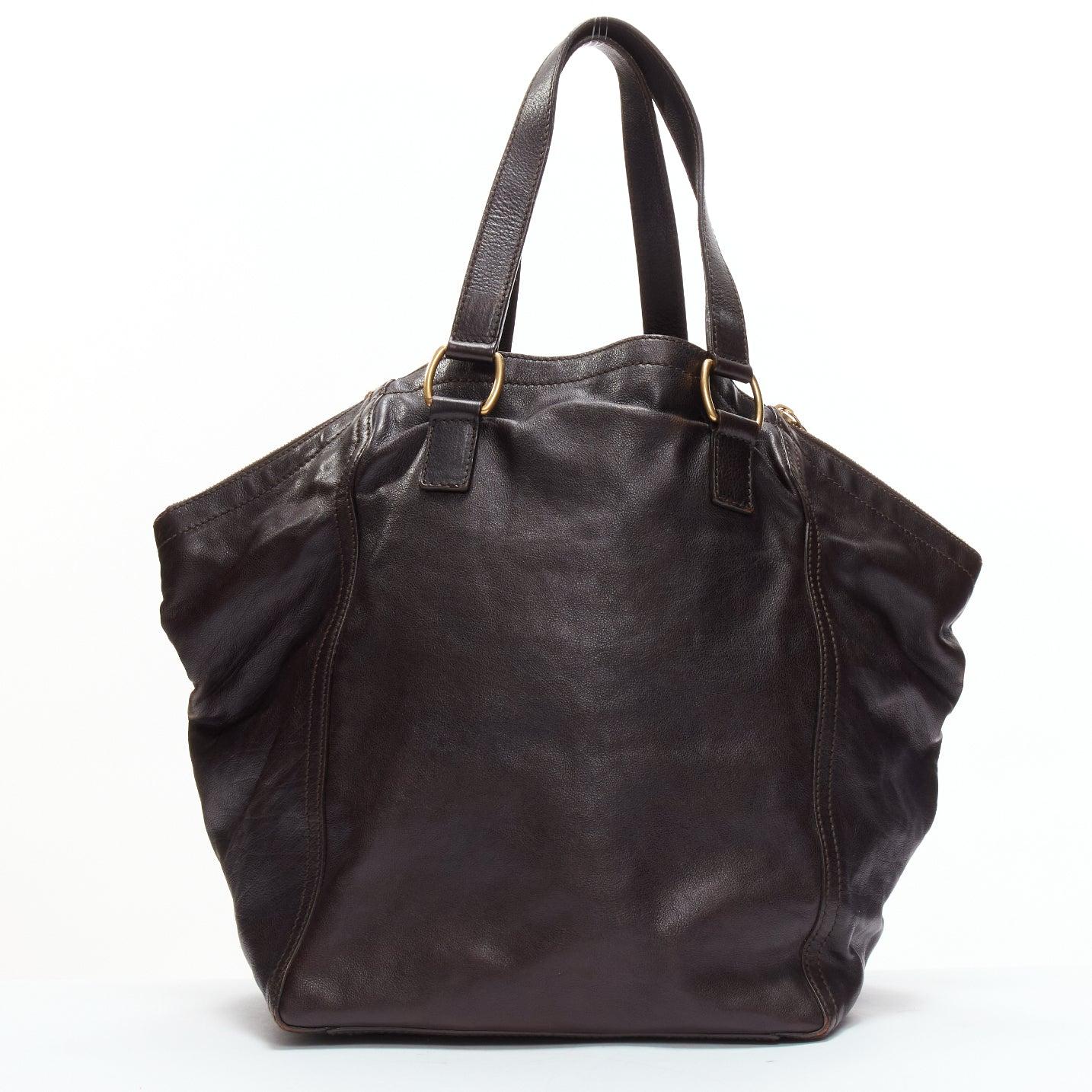 YVES SAINT LAURENT Rive Gauche Downtown dark brown leather GHW tote bag 2