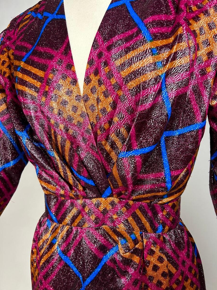 Yves Saint Laurent Rive Gauche dress in lurex lamé with checks Circa 1990 For Sale 6