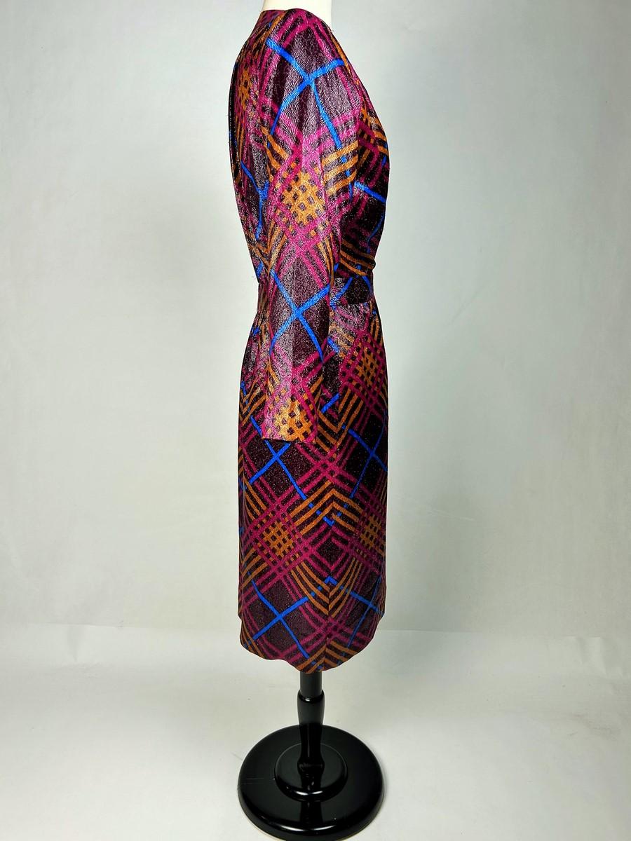 Yves Saint Laurent Rive Gauche dress in lurex lamé with checks Circa 1990 For Sale 2