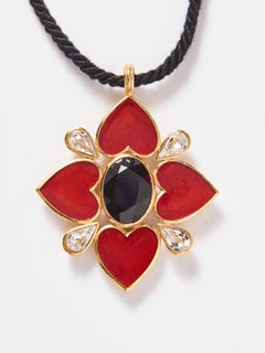 Yves Saint Laurent Rive Gauche Enamel and Rhinestone "Hearts" Pendent