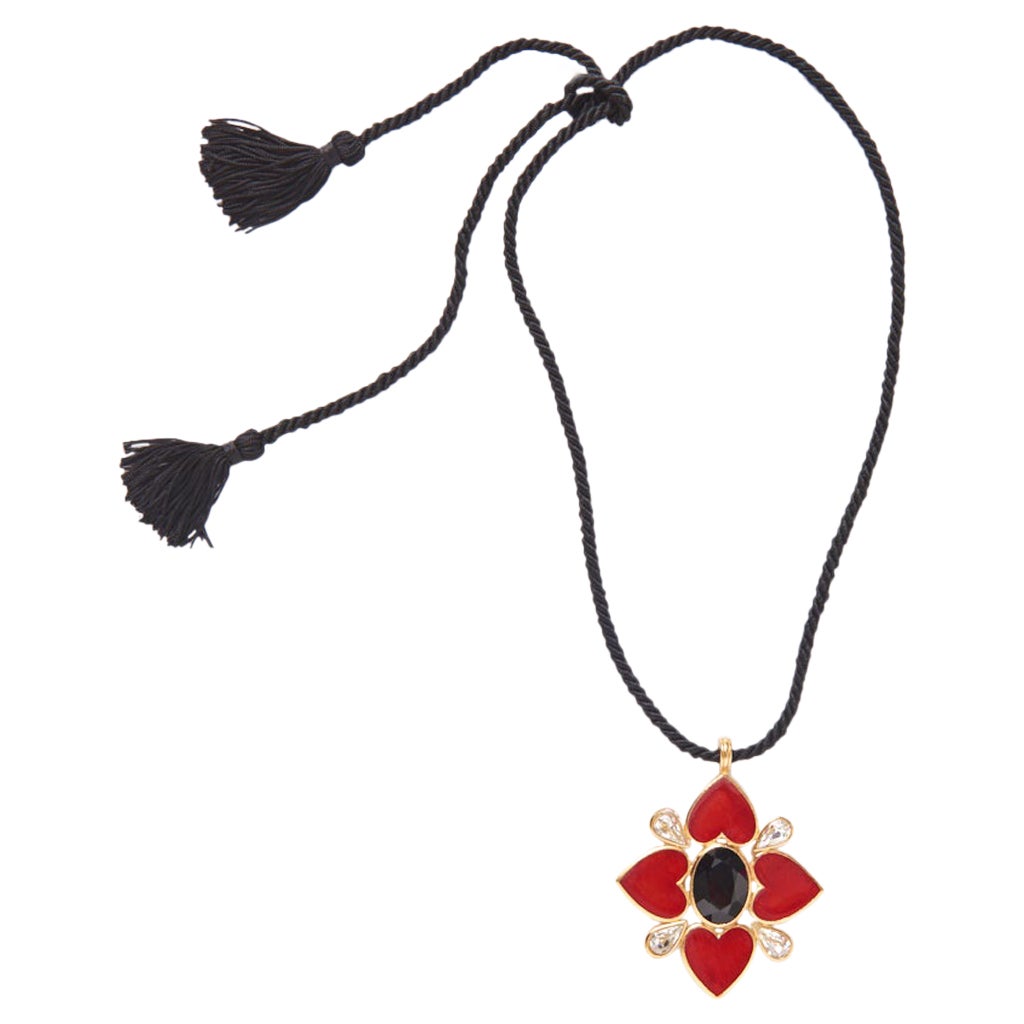 Yves Saint Laurent Rive Gauche Enamel and Rhinestone "Hearts" Pendent
