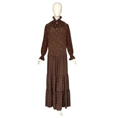 Yves Saint Laurent "Rive Gauche" Fall Winter 1977 Runway Brown Silk Crepe Floral