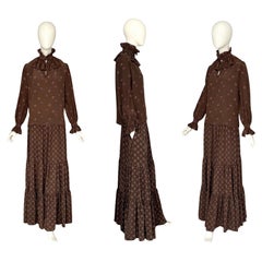 Yves Saint Laurent "Rive Gauche" Fall Winter 1977 Runway Brown Silk Crepe Floral