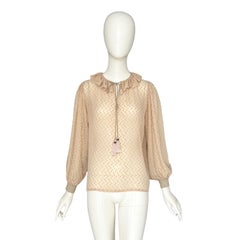 Yves Saint Laurent "rive gauche" Fall Winter 1978 Creme Gold Dots Silk Blouse