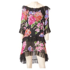 Yves Saint Laurent Rive Gauche Floral Pattern Chiffon Dress