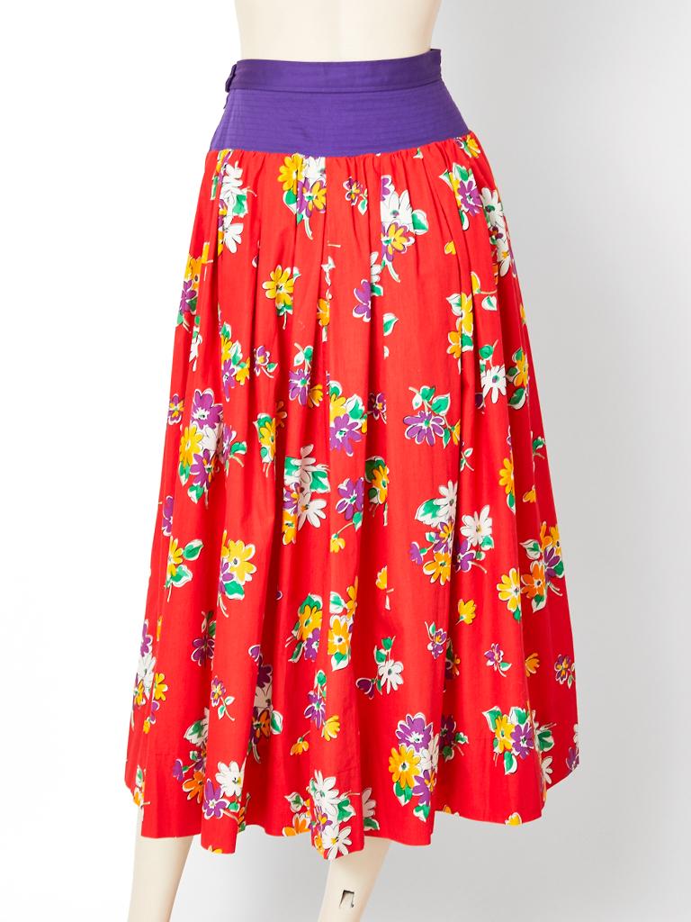 Yves Saint Laurent Rive Gauche Floral Pattern Cotton Skirt and Blouse Ensemble 2