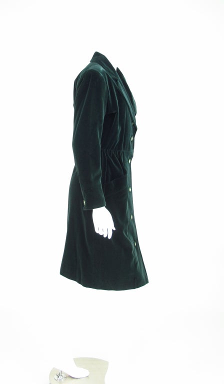 Noir Yves Saint Laurent Rive Gauche Forest Green Velvet Manteau ou robe vintage