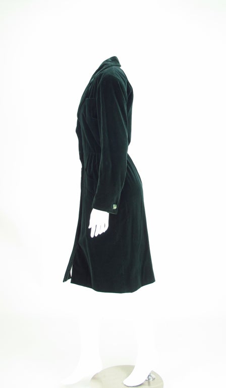 Black Yves Saint Laurent Rive Gauche Forest Green Velvet Coat or Dress Vintage