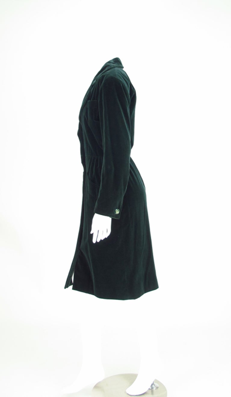 Yves Saint Laurent Rive Gauche Forest Green Velvet Coat or Dress Vintage For Sale 1