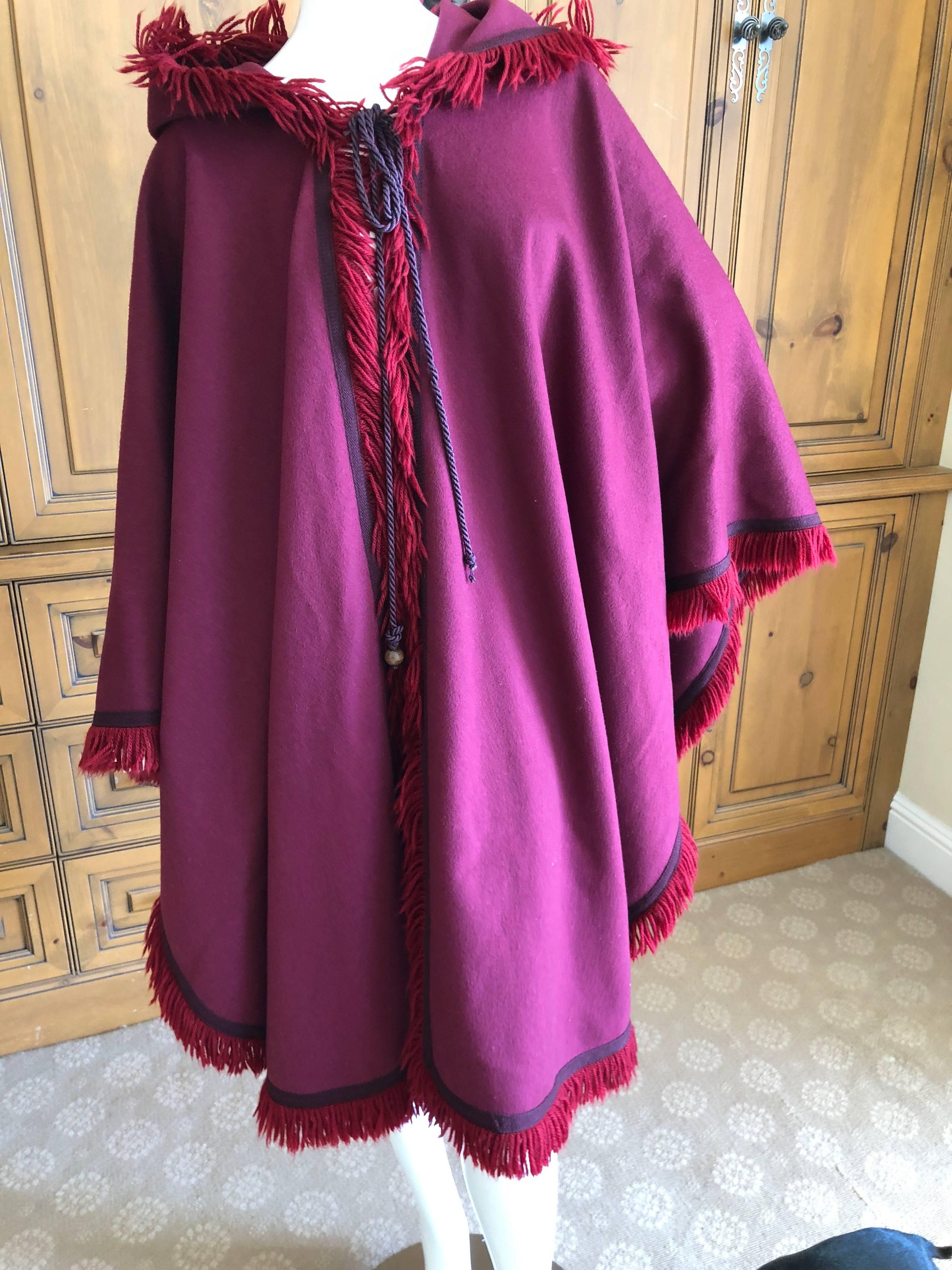 Women's or Men's Yves Saint Laurent Rive Gauche Fringed Fuchsia Cape with Hood and Tassel For Sale