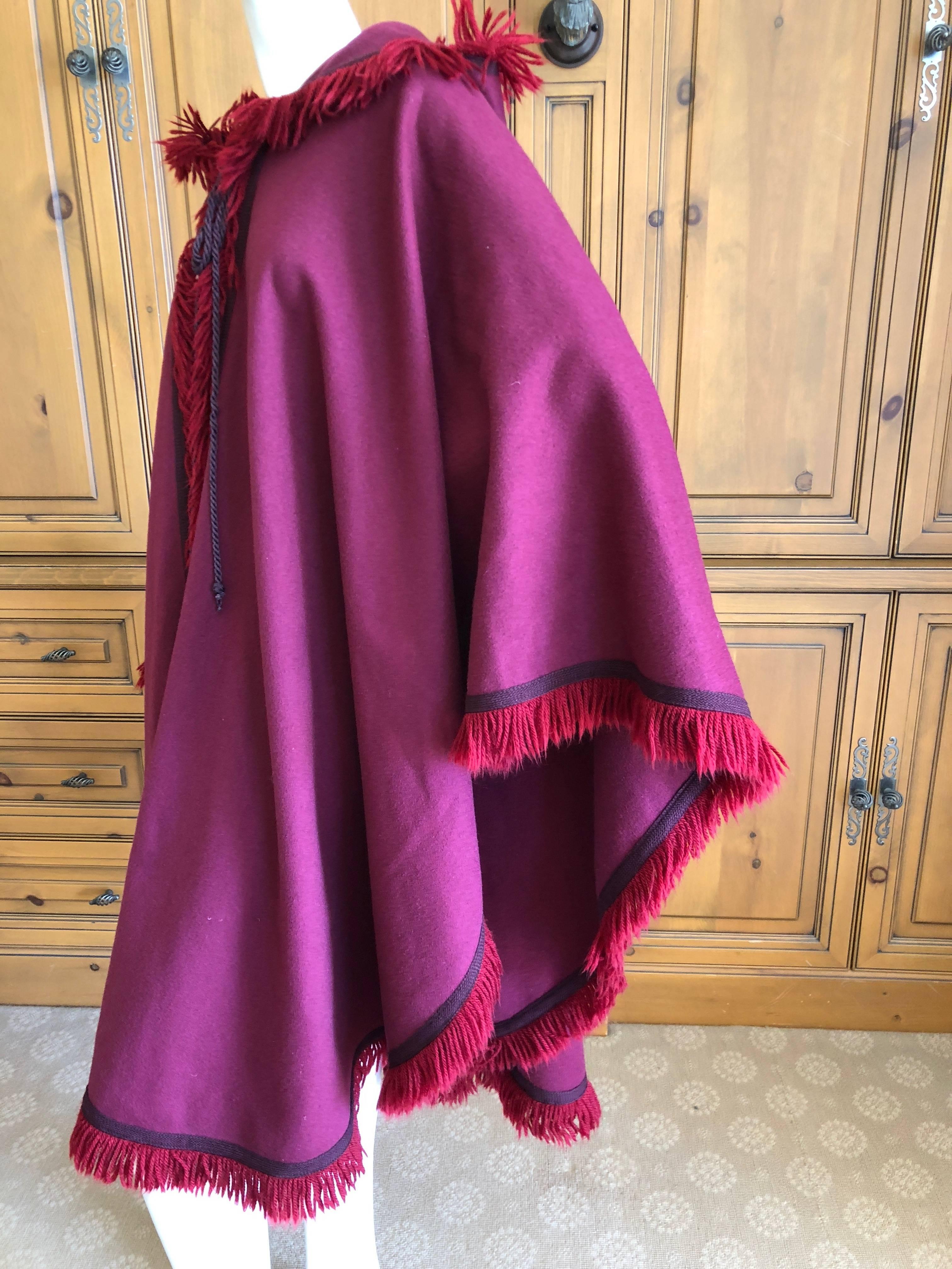 Yves Saint Laurent Rive Gauche Fringed Fuchsia Cape with Hood and Tassel For Sale 1