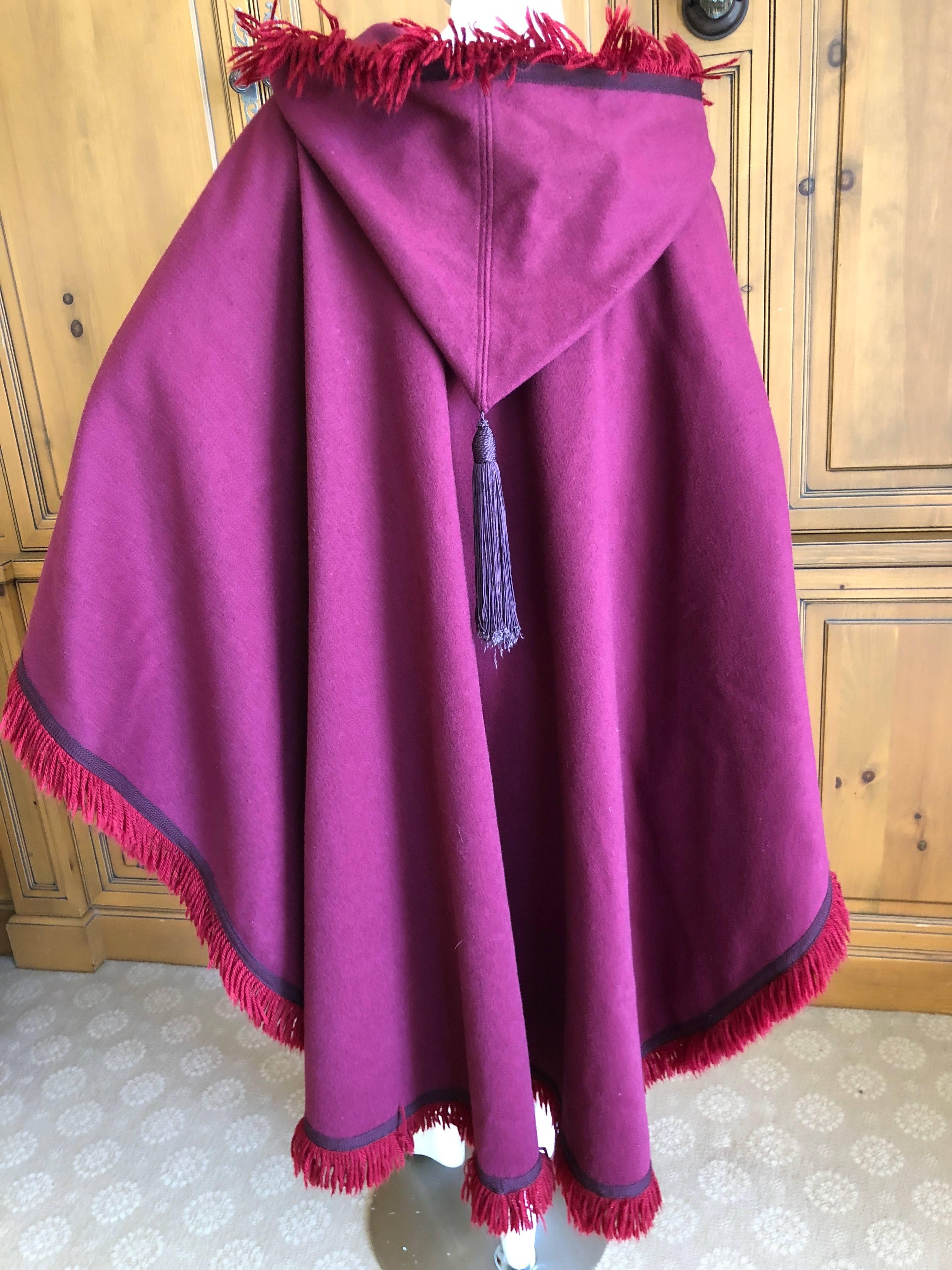 Yves Saint Laurent Rive Gauche Fringed Fuchsia Cape with Hood and Tassel For Sale 2