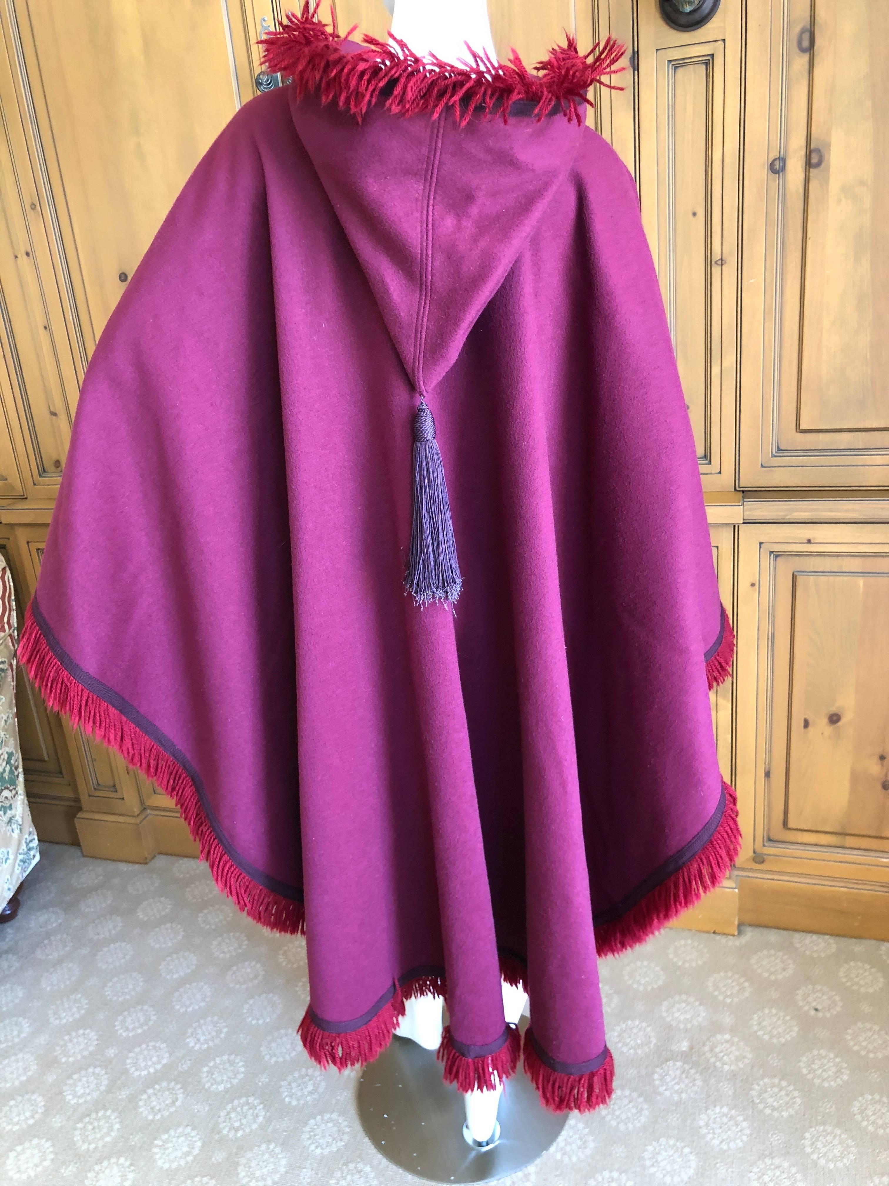 Yves Saint Laurent Rive Gauche Fringed Fuchsia Cape with Hood and Tassel For Sale 3