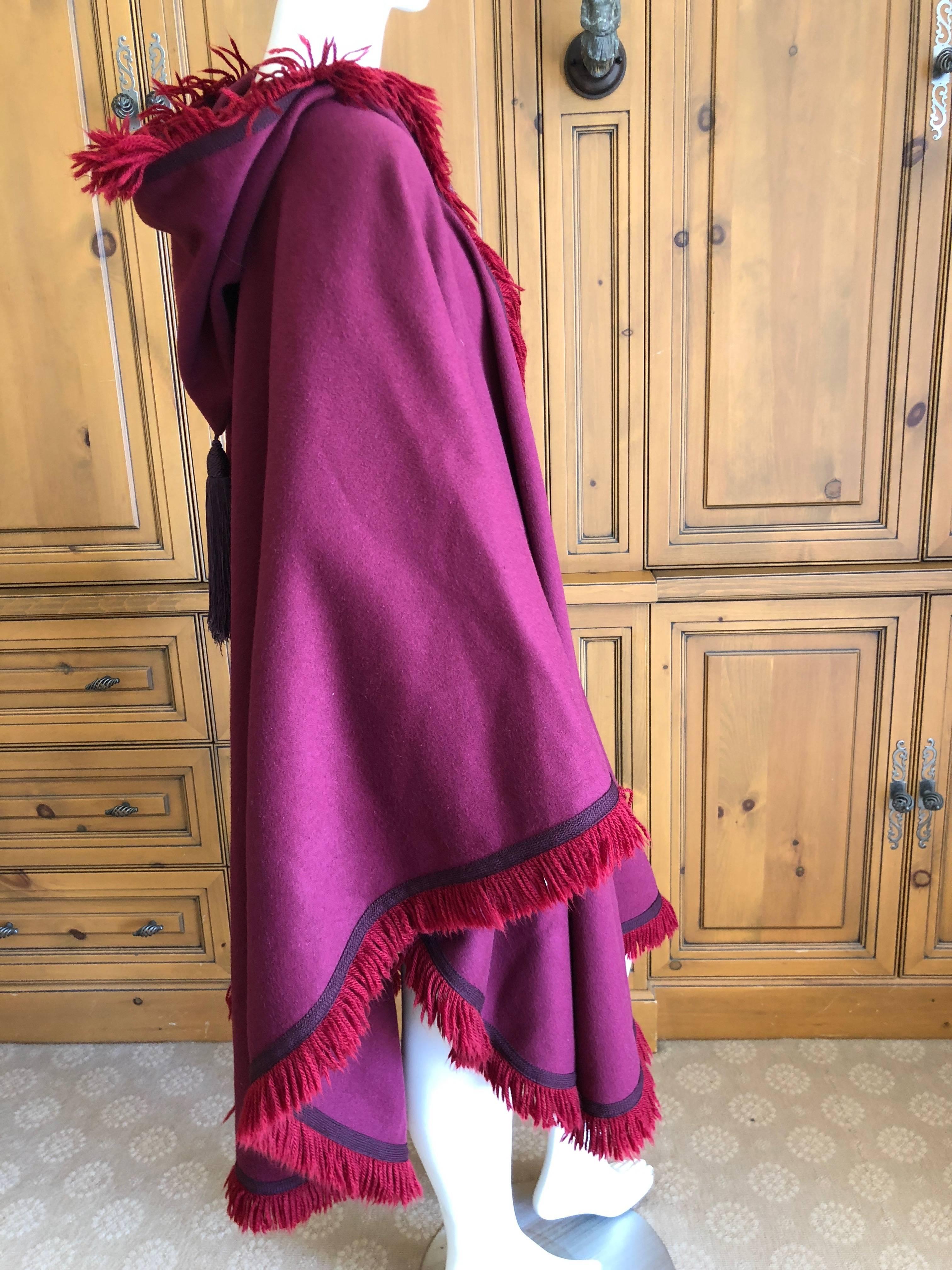 Yves Saint Laurent Rive Gauche Fringed Fuchsia Cape with Hood and Tassel For Sale 4