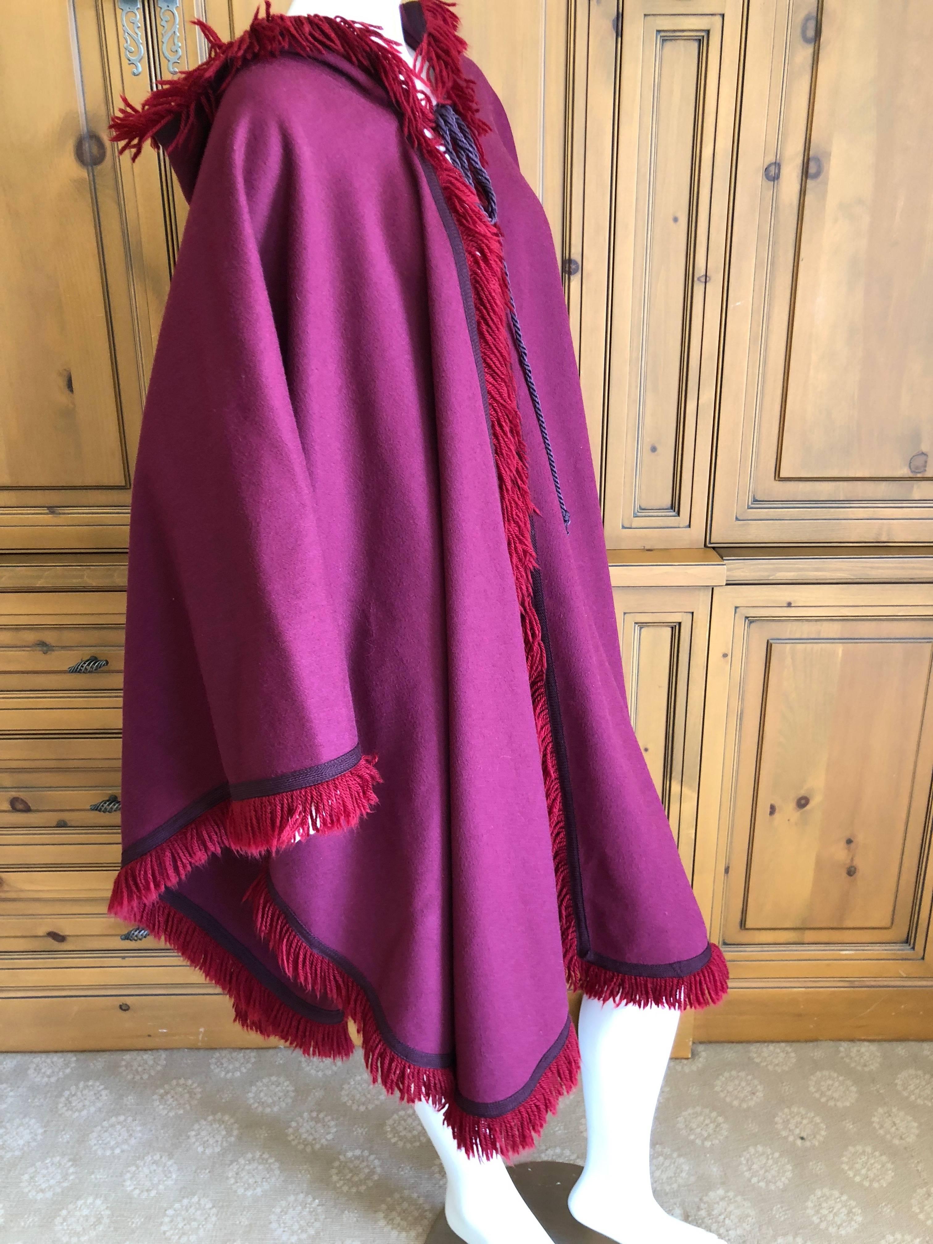 Yves Saint Laurent Rive Gauche Fringed Fuchsia Cape with Hood and Tassel For Sale 5